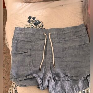 Athleta Light Blue Drawstring High-Waist Linen-Blend Shorts